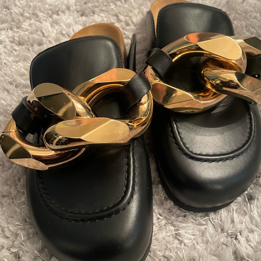 JW ANDERSON Black Mules with Gold Chain